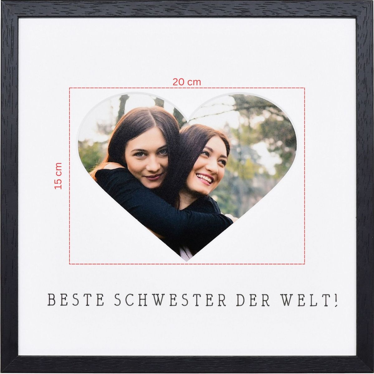 Skizze eines Fotos für ein herzförmiges Passeparpartout in schwarzem Bilderrahmen 30x30